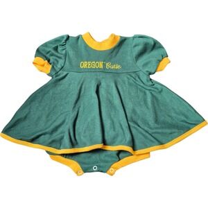 VTG Little King 18M Oregon Cutie Dress Romper Green Yellow Puff Sleeve